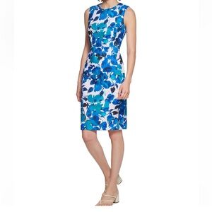 Calvin Klein Blue and White Floral Midi Dress